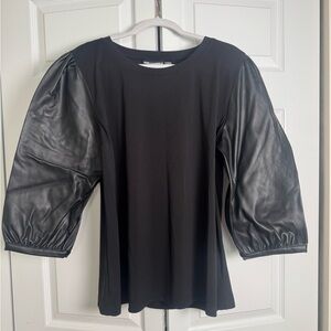 Karl Lagerfeld Black Faux Leather Sleeve Blouse